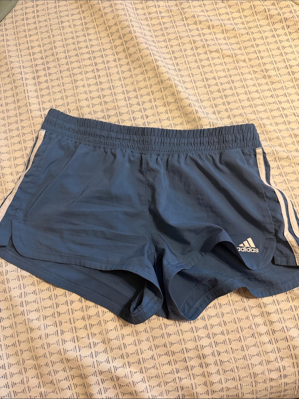 adidas Women's Blue Running Shorts with White Side Stripes - Picture 2 of 7